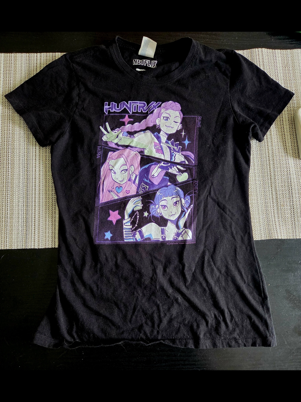 Netflix Kids Black Tee with Purple & Pink Huntrix Graphic